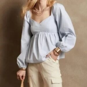 BANANA REPUBLIC Powder Blue Puff Sleeve Babydoll Top- NWT Women's L